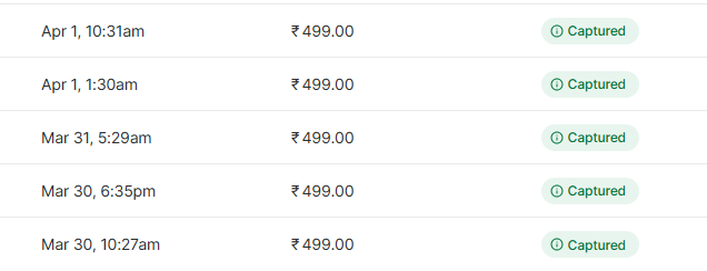payments capytured in razorppay